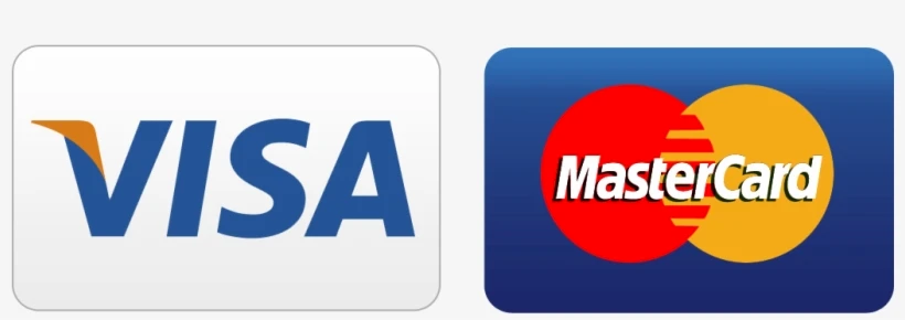 This image shows the logos of two major credit card companies: Visa on the left and MasterCard on the right. logo on footer section.